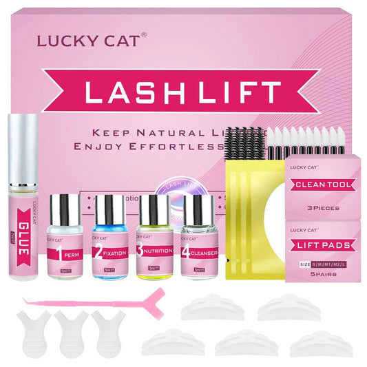 LUCKY CAT 2026 Lash Lift Kit, Professional Eyelash Perm Kit for Safe & Lasting Perming, Curling and Lifting Eyelashes, Easy for Beginner, Lash Lifting DIY Set for Salon-Quality at Home