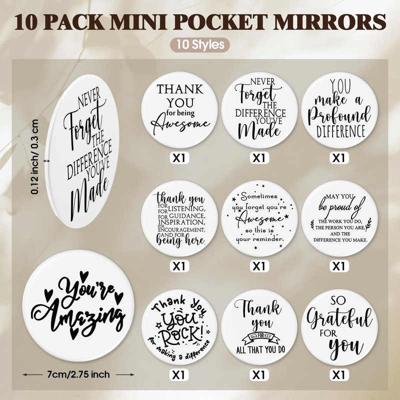 Paterr 20 Pcs Thank You Gift Bulk Employee Appreciation for Women Inspirational Canvas Makeup Bags with Zipper and Mini Compact Mirrors Gift for Coworkers Staff Nurse Girls Teacher Friend