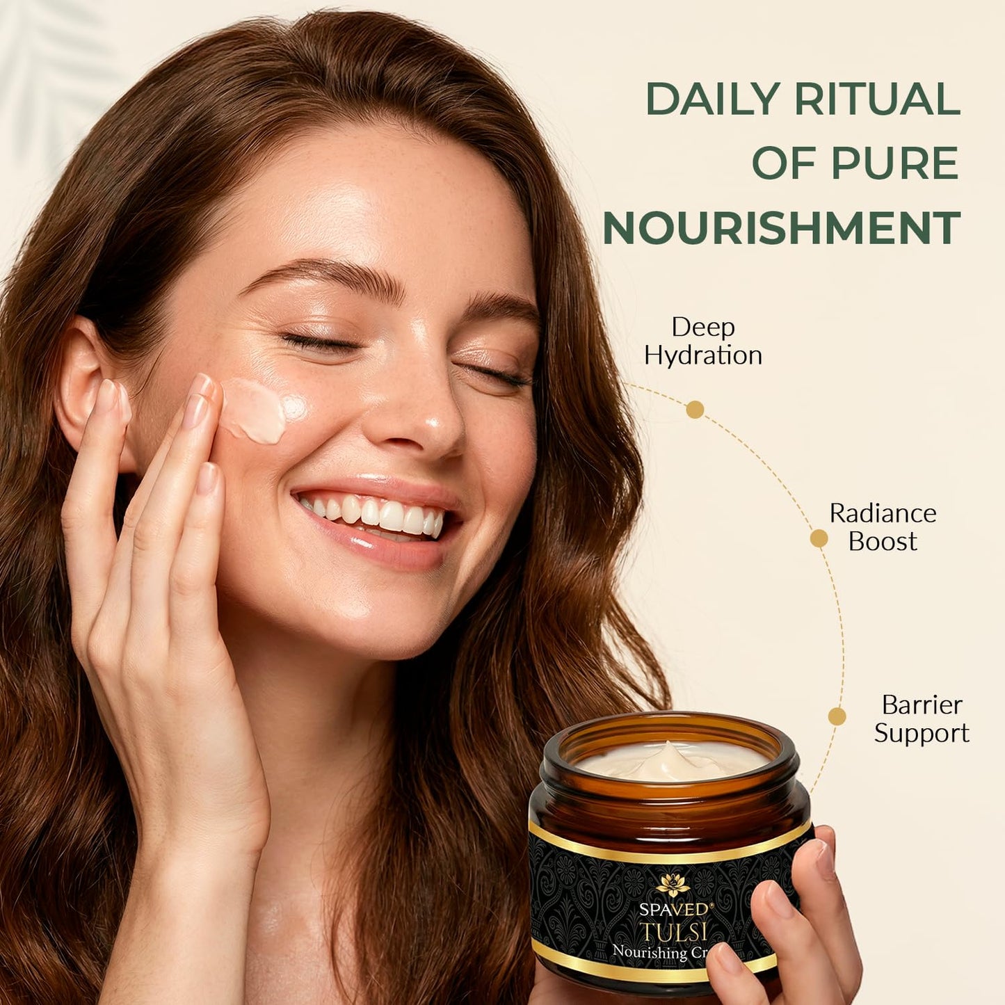 SPAVED Tulsi Face Cream 1.7 oz – Anti-Aging, Barrier Support & Hydrating Moisturizer with Shea Butter, Aloe Vera & Vitamin E – Supports Soft, Radiant Skin – Vegan, Fragrance-Free