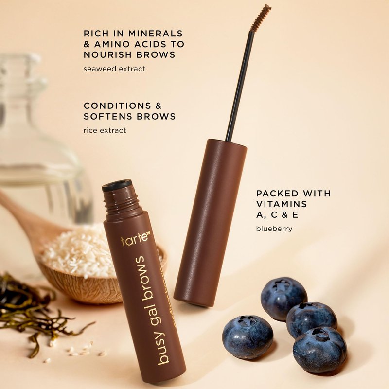 tarte busy gal tinted brow gel – 3-in-1 Waterproof Longwear Eyebrow Gel to Shape, Tint & Set Brows, Infused with Vitamin E, Vegan & Cruelty-Free, full size, med cool brown