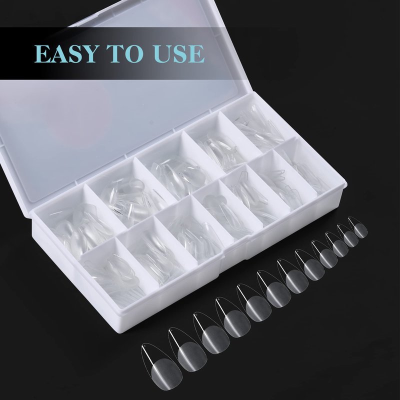 Gelike ec Nail Tips Almond for Salon: 552 Pcs 12 Sizes Medium Soft Gel Nail Tips for Manicure - Easy Use for Beginner DIY Women Girls Gifts - Sumer Nail Tip