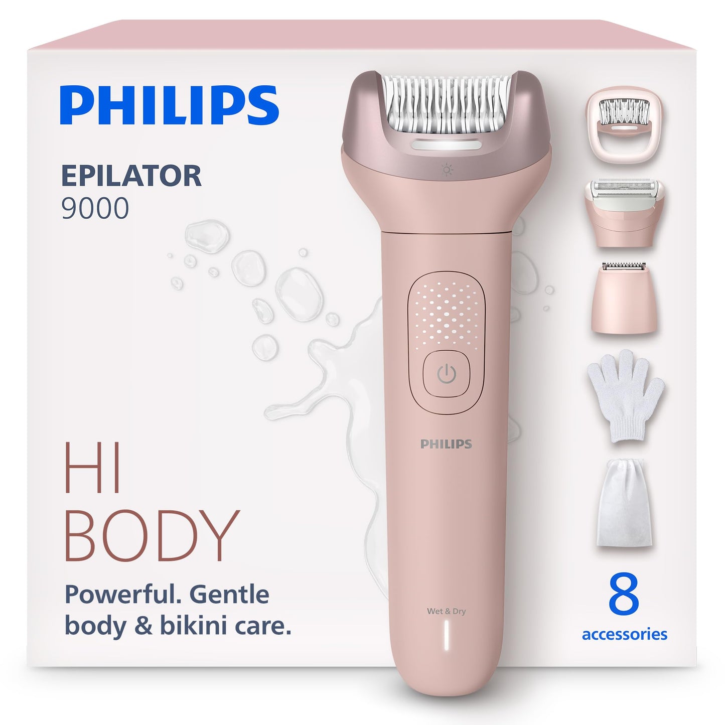 Philips Epilator Series 9000 - Cordless Wet and Dry Electric Epilator, Hair Removal for Legs, Body and Bikini, with ProGuide, 8 Accessories, 60 min. Runtime, Model BRE717/00