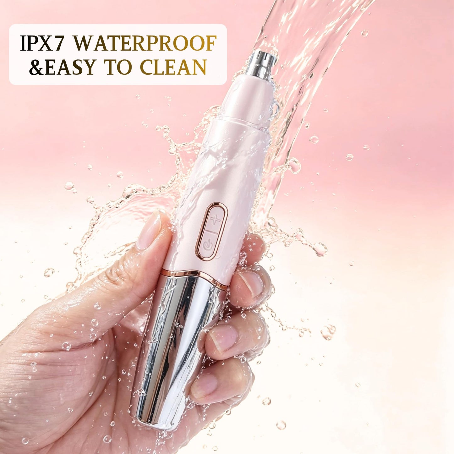 RFSCDI 5-in-1 Nose Hair Trimmer for Women, USB-C Rechargeable Painless Eyebrow & Facial Trimmer, IPX7 Waterproof Gift Set, LED Display with 5 Blade Heads, Sakura Pink