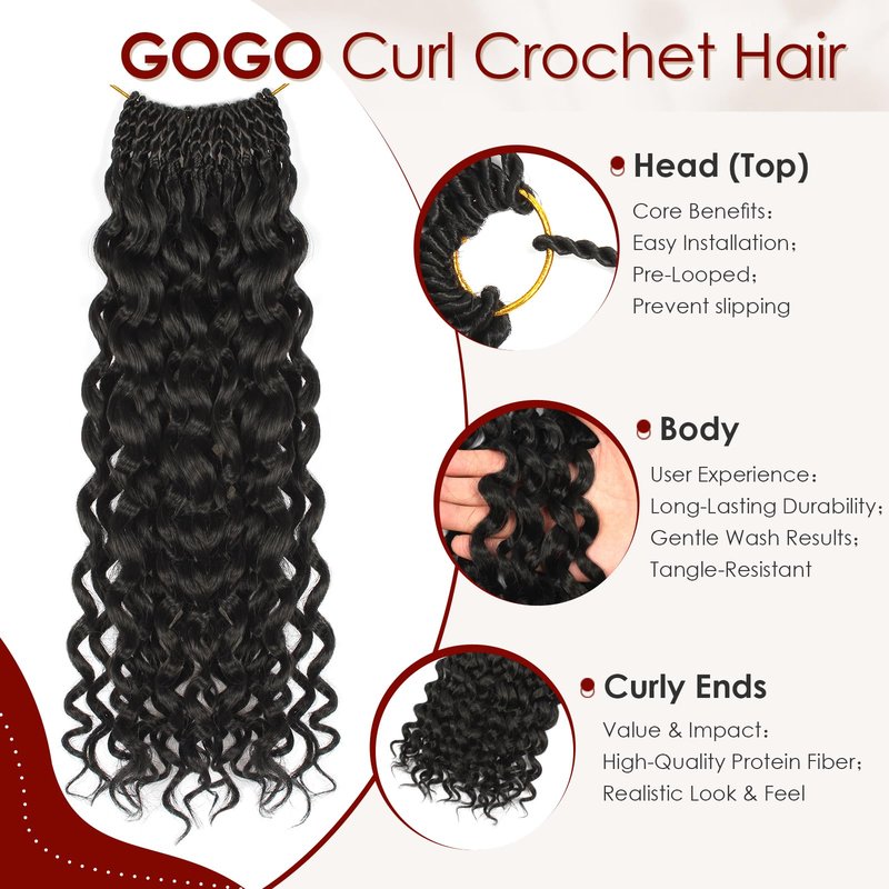 Gogo Curl Crochet Hair Pure Protein Fiber Close to Human Hair 14 Inch 8 Packs Pre twisted Curly Crochet Hair for Women Deep Ocean Water Wave Beach Curl Twist Braiding Hair Extensions (14inch 1B)