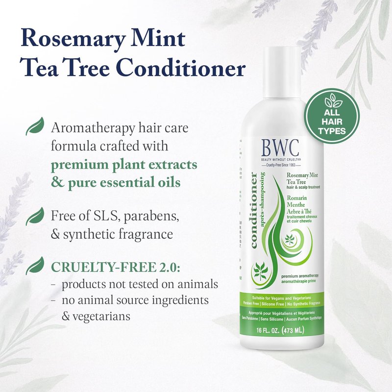 Beauty Without Cruelty Conditioner, Rosemary Mint Tea Tree – Aromatherapy Clarifying Hair & Scalp Treatment, SLS-Free, Vegan-Friendly & Cruelty-Free, 16 Oz