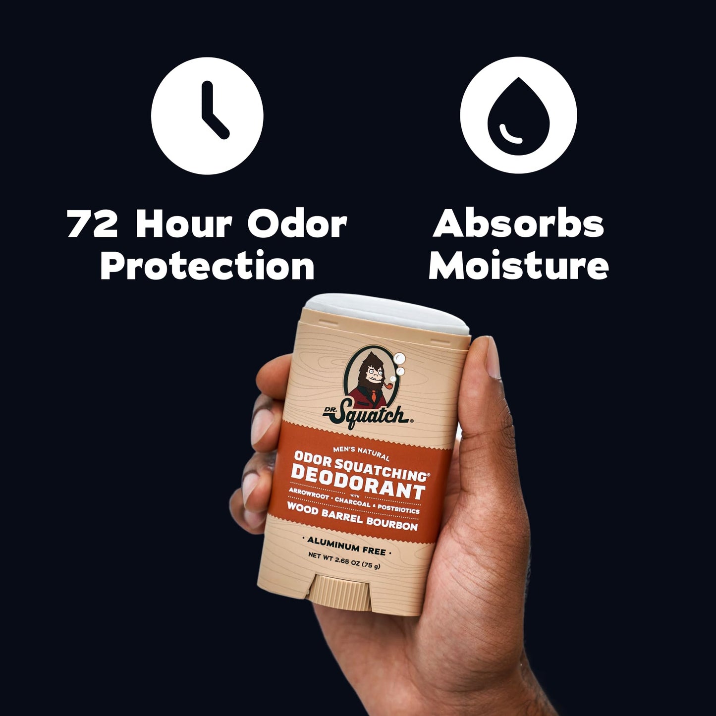 Dr. Squatch Natural Men’s Deodorant – Aluminum Free Natural Deodorant Men with Charcoal & Postbiotics for 72-Hour Odor Protection – Rainforest Rapids + Wood Barrel Bourbon, 2.65oz Stick (2-Pack)