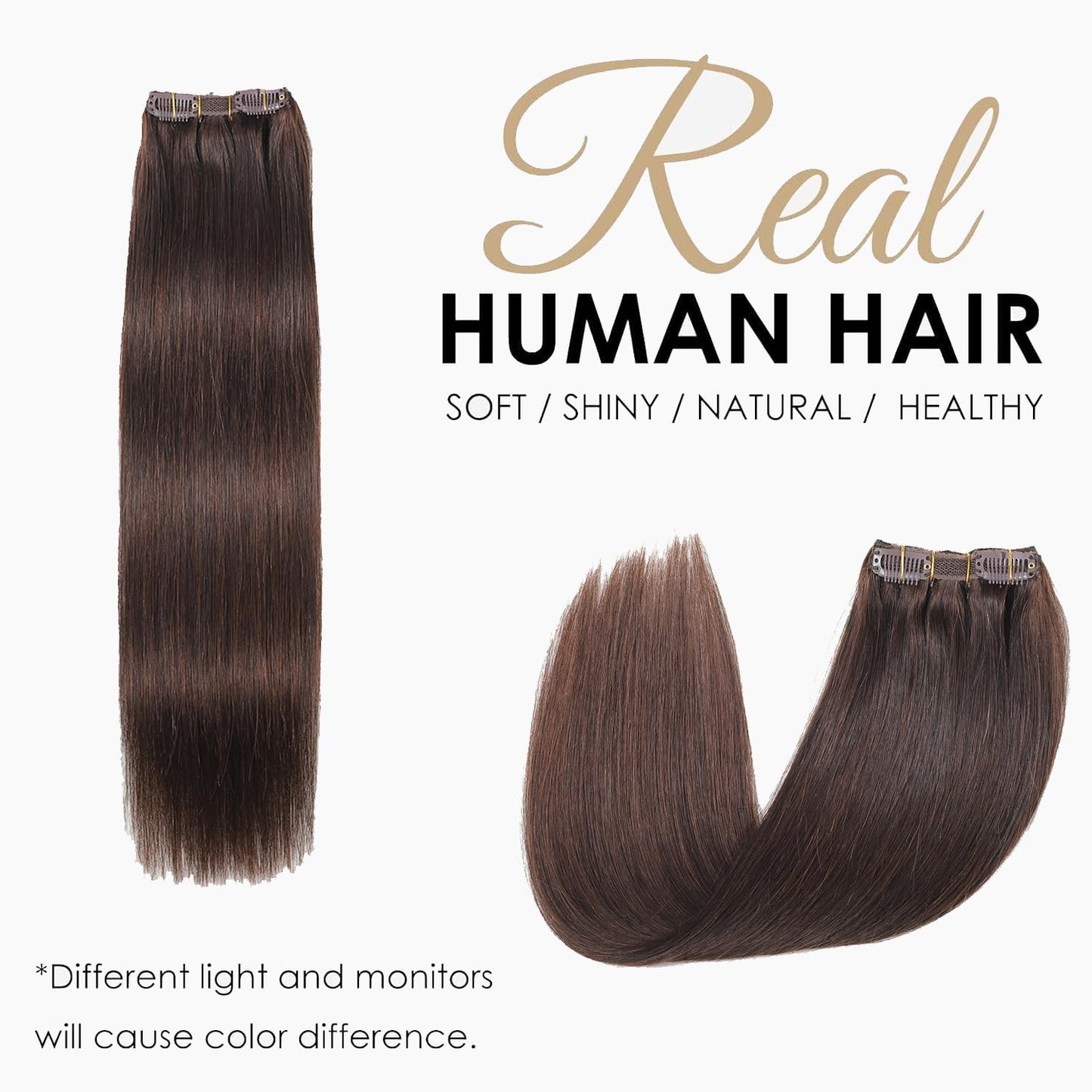 Ornate Hair Extensions Brown Real Human Hair Darkest Brown 100g Invisible Removable Thick Straight Fishing Line 8 Pieces Per Set Clip in Extensions Human Hair (4# clip in human hair, 14 inches-100g)