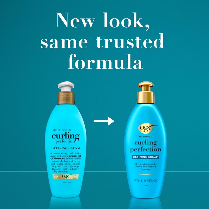OGX Argan Oil of Morocco Curl-Defining Styling Cream, Anti-Frizz Curl Cream for Curly Hair & All Textures, Cold-Pressed Argan Oil, Paraben-Free, Sulfate-Free Surfactants, Curly Hair Products, 6 oz
