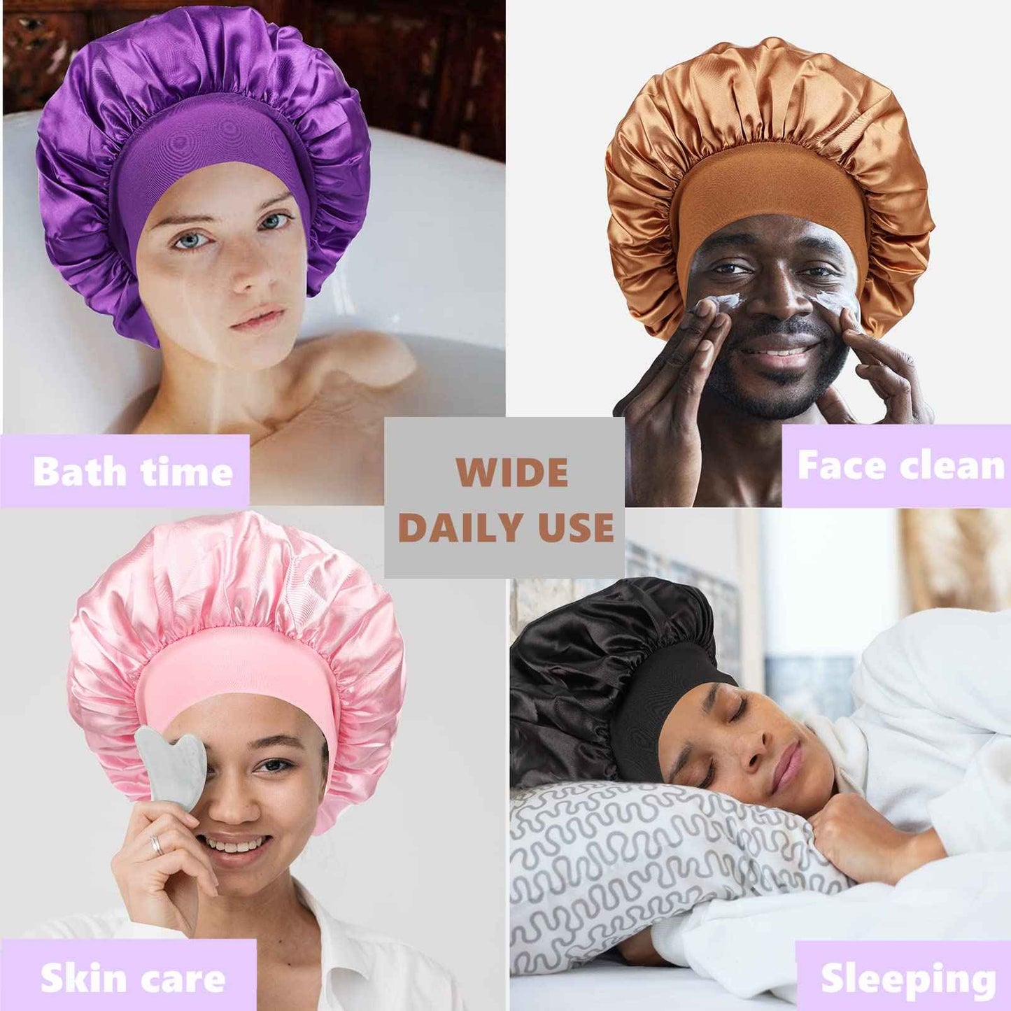 6 PCS Satin Hair Bonnet for Sleeping,Bonnets for Women,Silky Sleep Cap for Curly Hair for Men and Women