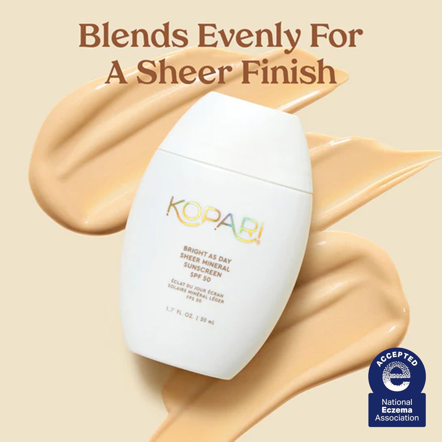 Kopari Bright as Day Sheer Mineral Sunscreen SPF 50, 100% Mineral Facial Sunscreen with Vitamin C & Niacinamide, Sheer Finish, All Skin Tones, 1.7 oz