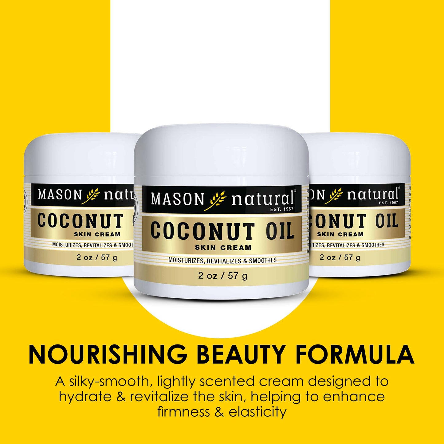 MASON NATURAL Coconut Oil Beauty Cream, Hydrating Moisturizer With Collagen for Smooth & Firm Skin, 2 oz, Pack of 3