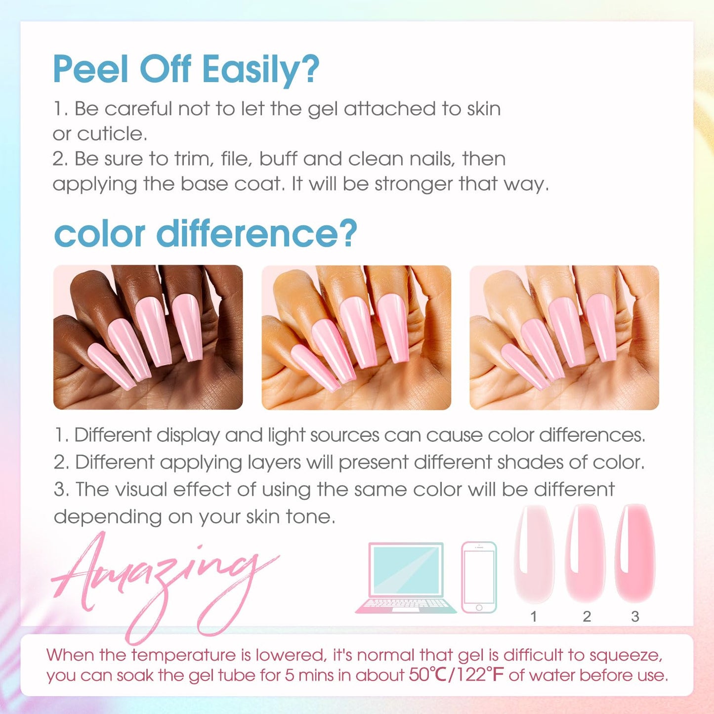 ROSALIND Neon Poly Nail Gel Kit, 14 Colors White Black Yellow Pink Poly Nail Gels Kit with Slip Solution and Mini Lamp Poly Nails Gel Starter Kits For All Seasons Beginner DIY at Home