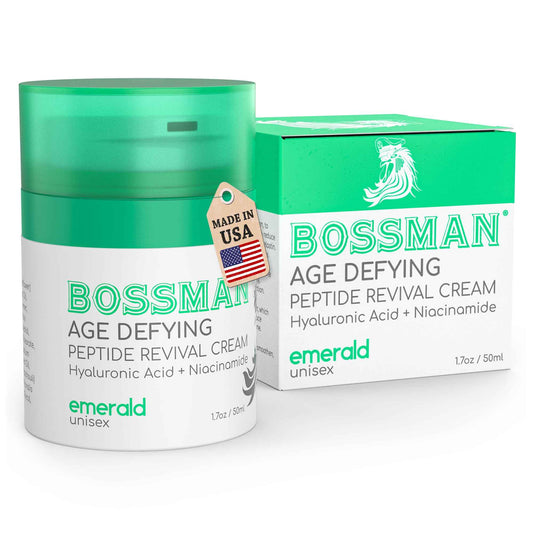 Bossman Peptide Revival Cream 1.7 oz - Emerald (Green Tea) Scent - Anti-Aging Face Moisturizer for Men & Women - Niacinamide & Hyaluronic Acid - Peptide Moisturizer for All Skin Types - Made in USA