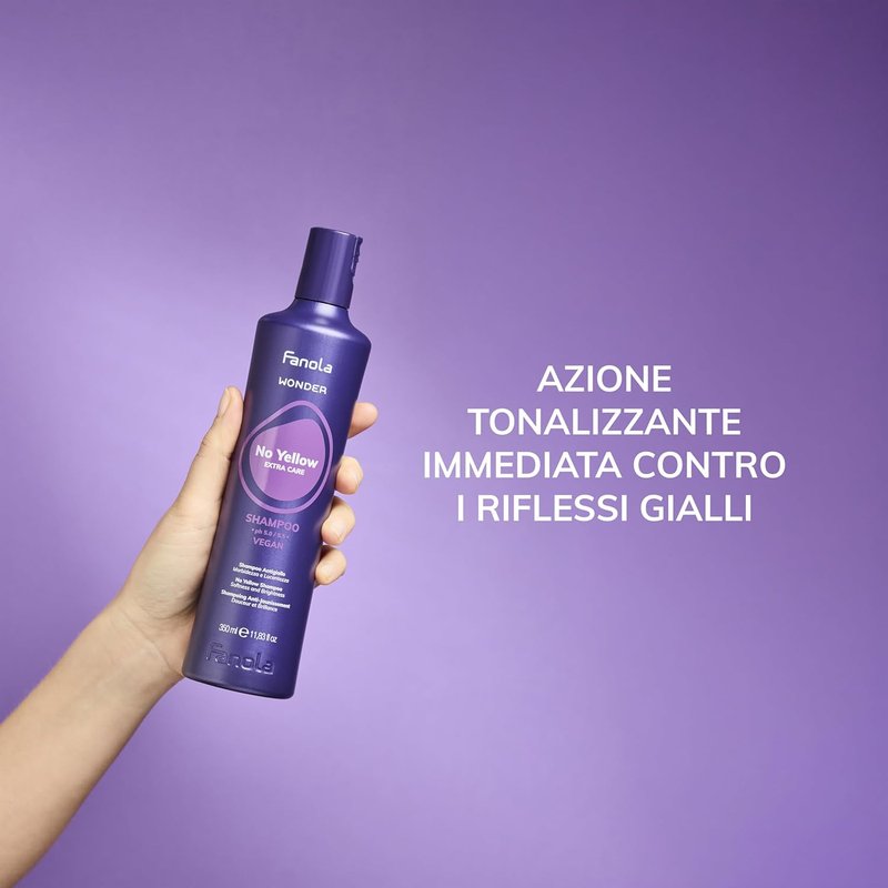 Fanola Wonder No Yellow Purple Shampoo - Color Depositing for Blondes & Grey Hair | 11.83 Fl Oz