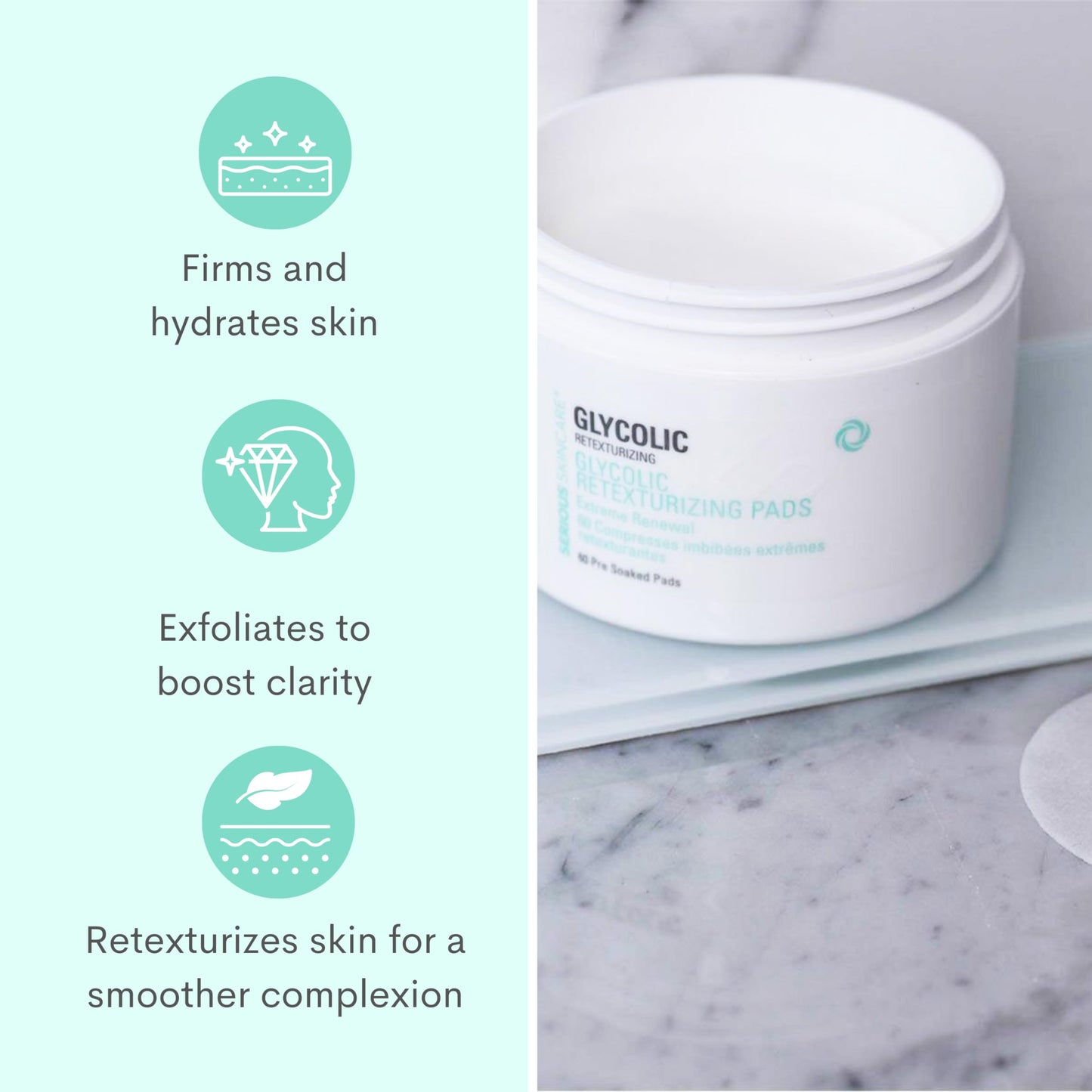 Serious Skincare - Glycolic Resurfacing Daily Exfoliating Face Pads, AHA Skin Treatment for Smoother, Glowing Skin, Reduces Blackheads - 60 Count
