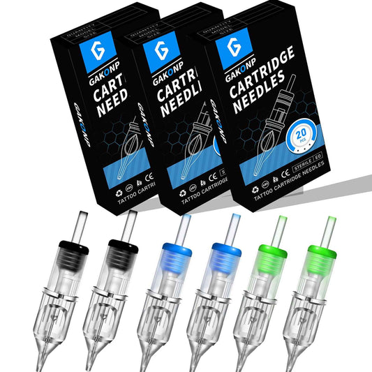 Gakonp Tattoo Cartridge Needles 60Pcs Mixed Tattoo Needles#12 Size 5RL 7RL 9RL 7RS 7M1 9M1 for Beginners or Artists