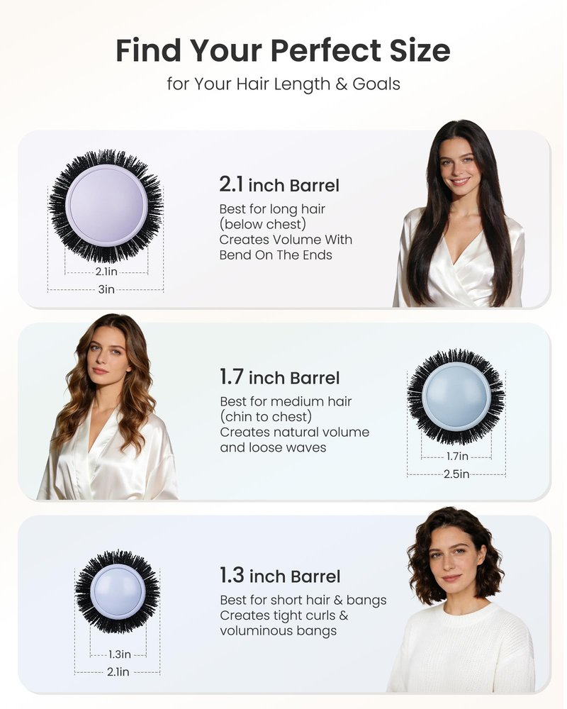 AIMIKE NaturaVol Round Brush for Blow Out,Nano Thermal Ceramic-Coated Round Hair Brush for Fine Hair,Fast Blow Dry for Smooth Salon-Style Finish at Home,Adds Volume,Purple (2.1"Barrel,3"with Bristles)