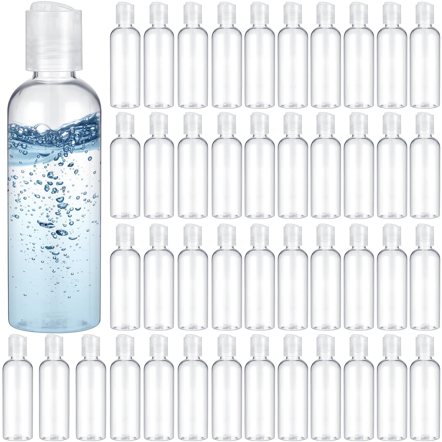 Roshtia 50 Pcs 3.4 oz Plastic Travel Bottles with Disc Caps Empty Clear Travel Size Containers Leak Proof Squeeze Toiletry Bottles for Shampoo Toiletries Lotion Conditioner Accessories