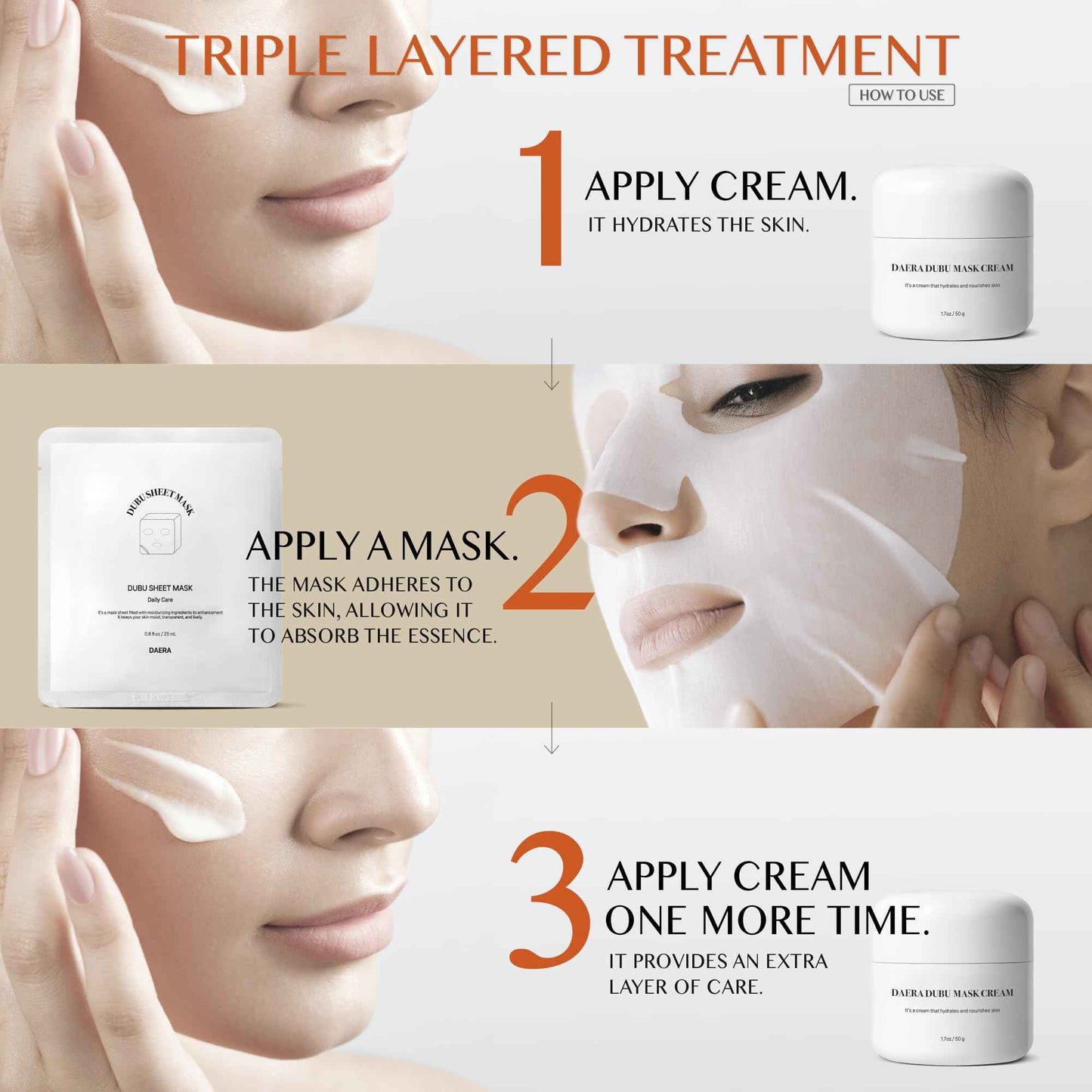 DAERA Korean DUBU 5 Sheets x Facial Mask, Deep Hydrating Repairing Nourishing for Dry and Sensitive Skin, Panthenol, Niacinamide, Adenosin, Korean Moisturizer, Korean Glass Skin