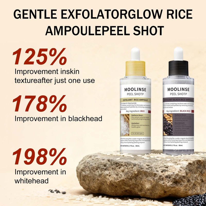 Peel Shot Glow Rice Ampoule Duo Set Day & Night, Gentle Peel + Pore Minimizing & Deep Hydration, Black and White Rice Exfoliant for All Skin Types, 2PCS (White Rice+Black Rice) -A