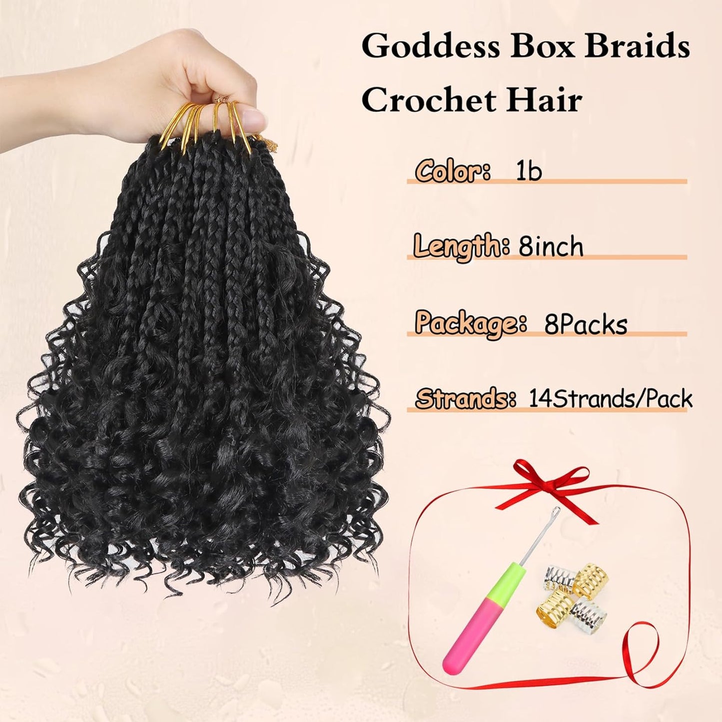 Goddess Box Braids Crochet Hair - 8 Inch Pre-Looped Boho Braids | Curly Ends, 8 Packs for Black Women