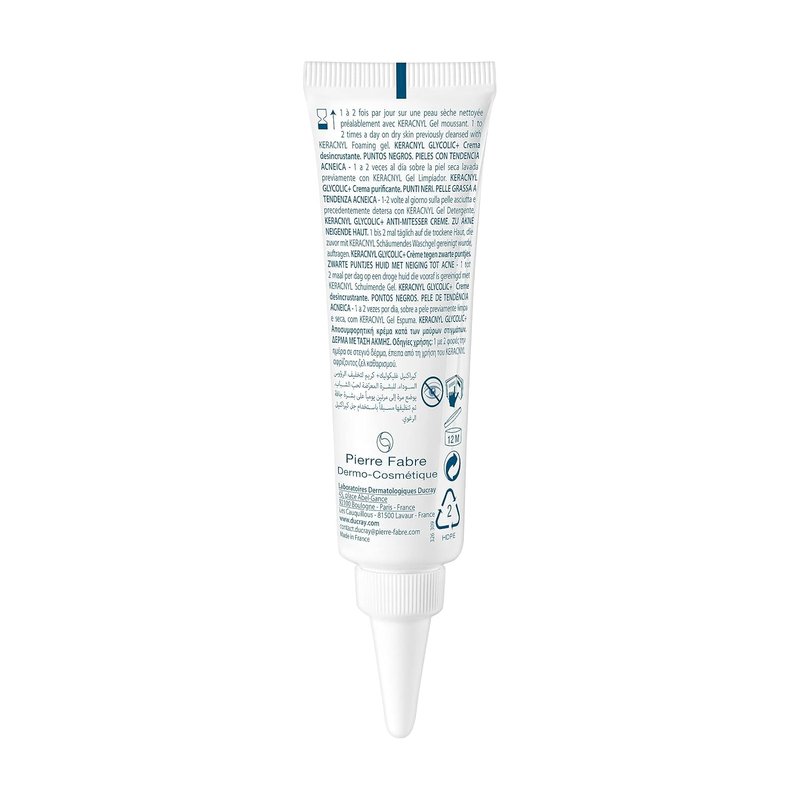 Ducray Keracnyl Glycolic+ Unclogging Cream - Acne Treatment for Blackheads | 30ml
