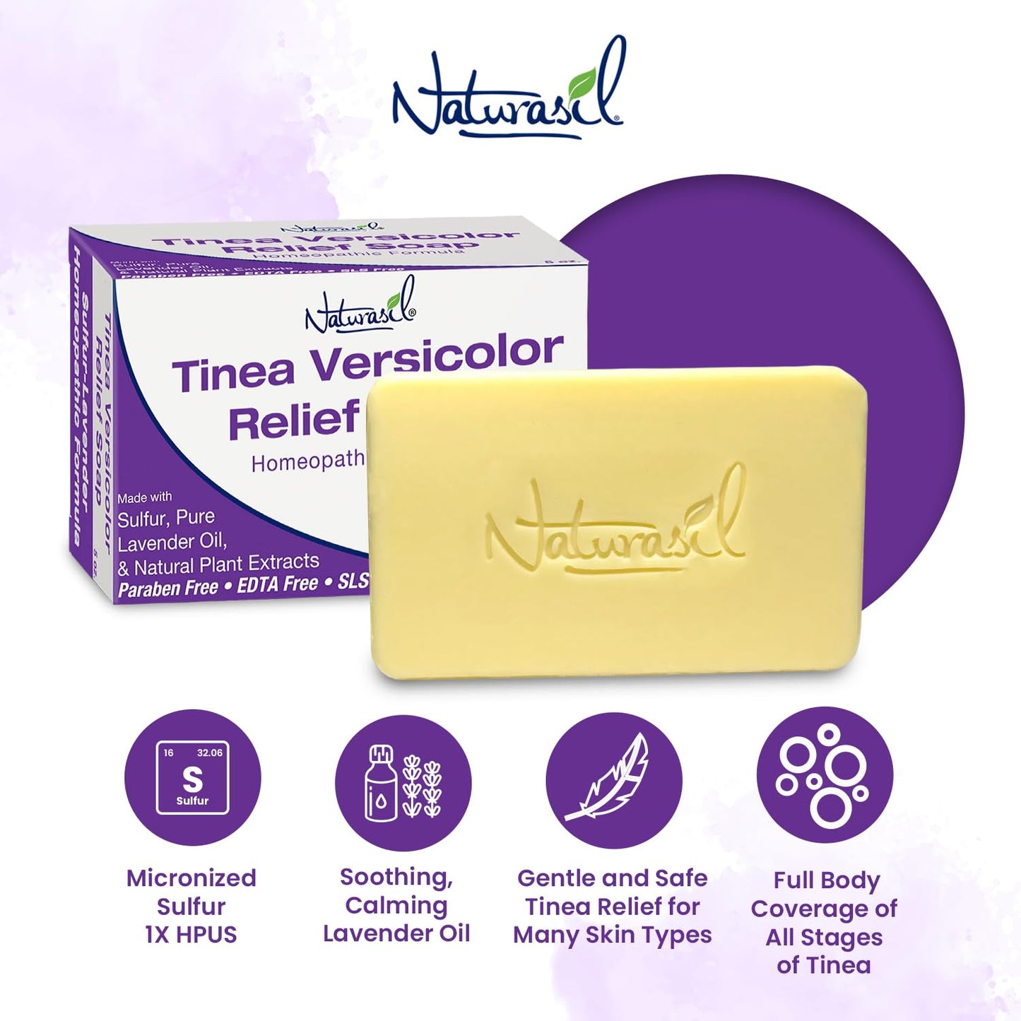 Tinea Versicolor Treatment Soap (2) 5oz Bars | Max-Strength 10x Fast-Acting Antifungal Relief | Sulfur Soap Soothes & Restores Skin Pigment | Adult & Child Safe by Naturasil (2 Pack)