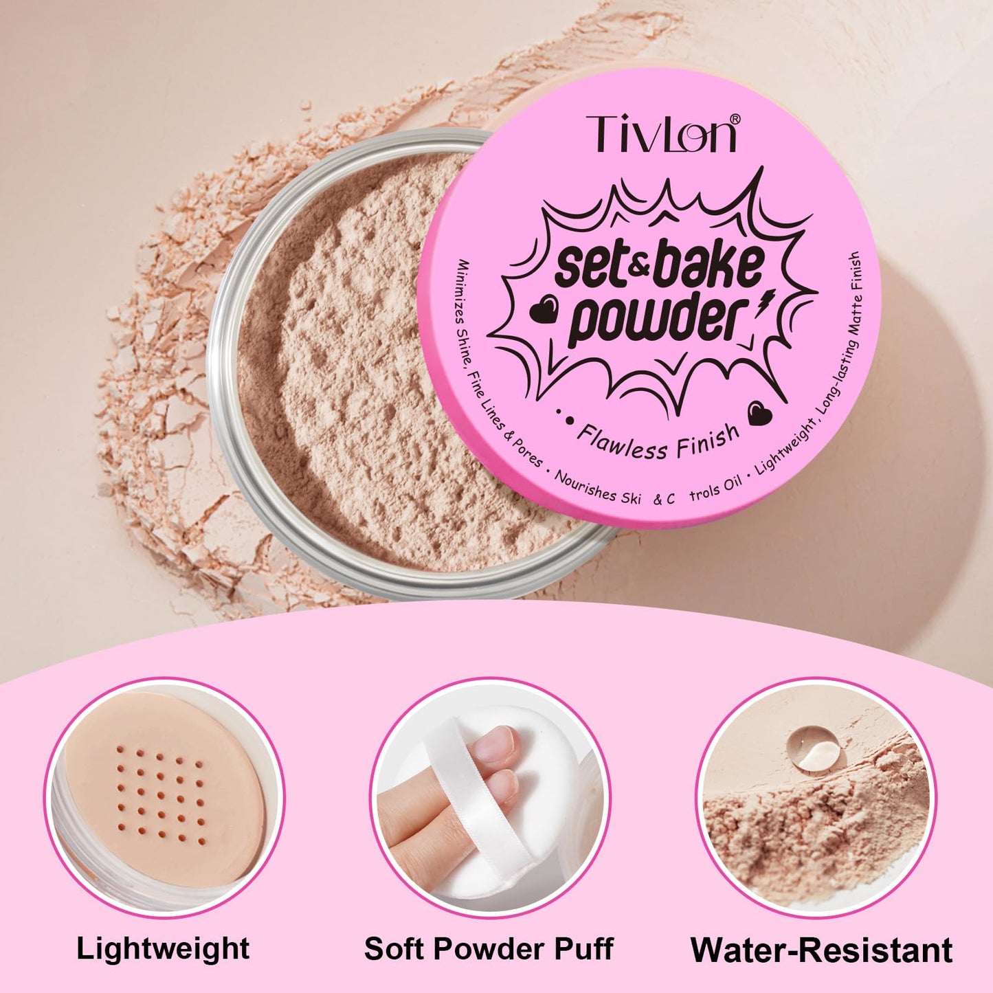 Setting Powder for Makeup, Extra Fluffy Loose Face Powder Poof, Soft Natural Face Makeup for Uneven Skin Tone, Blendable Oil Free Powder Foundation,Talc Free,Vegan,Cruelty-Free, 24g (#2 Natural Color)