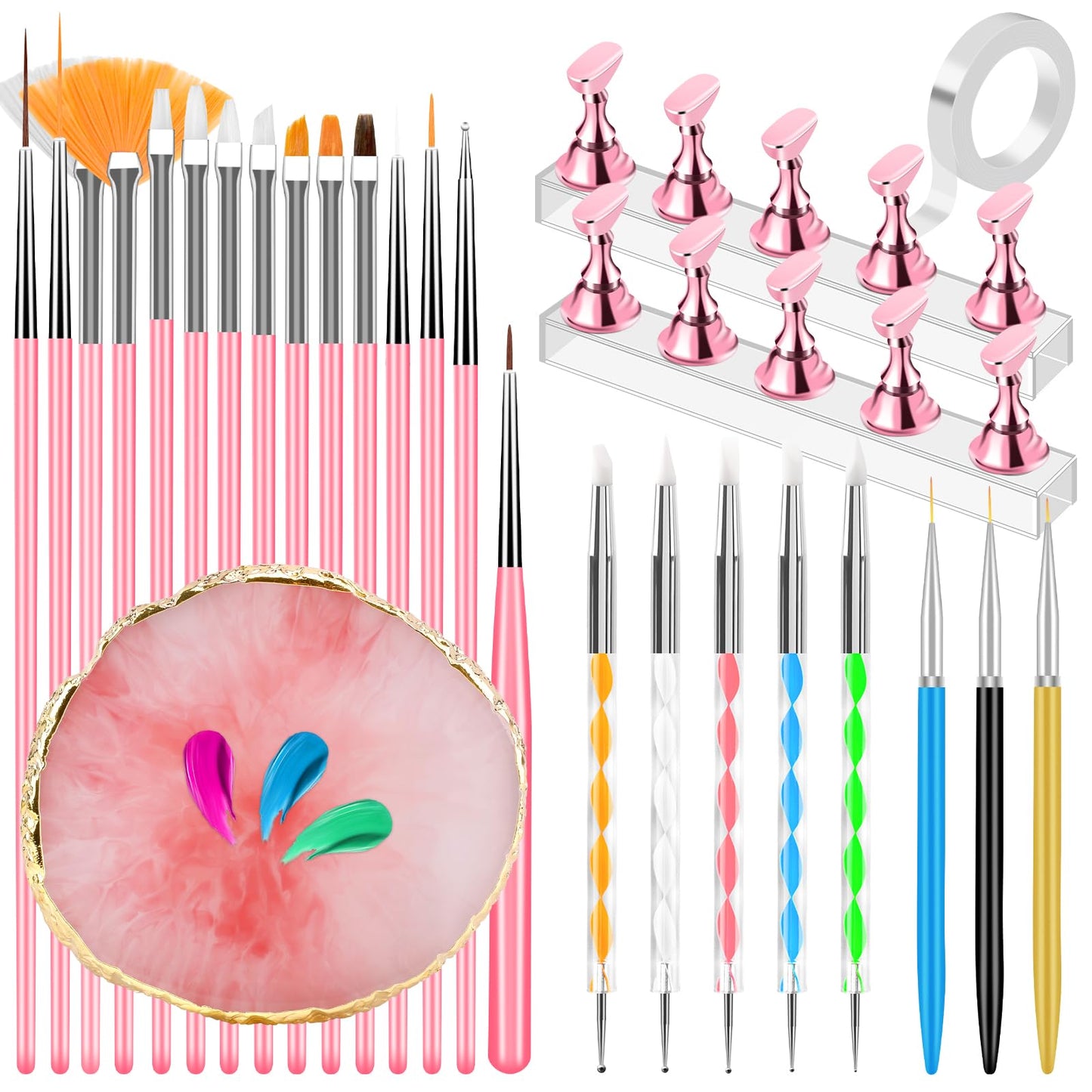 YOOVR Nail Art Design Tools, Nail Stand Holder for Painting Nails, Nail Art Brushes, Nail Dotting Sculpting Gel Tool, French Tip Tool Liner Brushes, Resin Nail Art Palette, Nail Stuff for Nail Techs