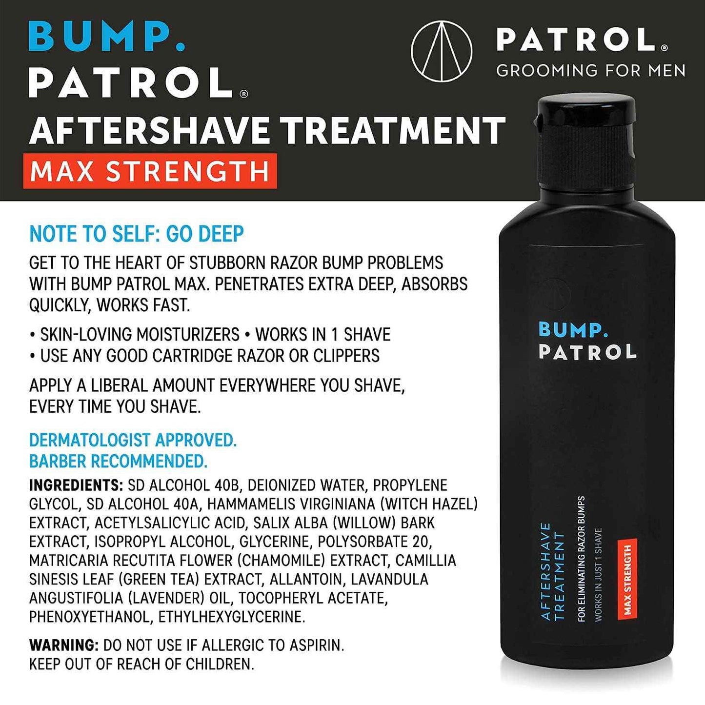 Bump Patrol Maximum Strength Aftershave Formula - After Shave Solution Eliminates Razor Bumps and Ingrown Hairs - 4 Ounces