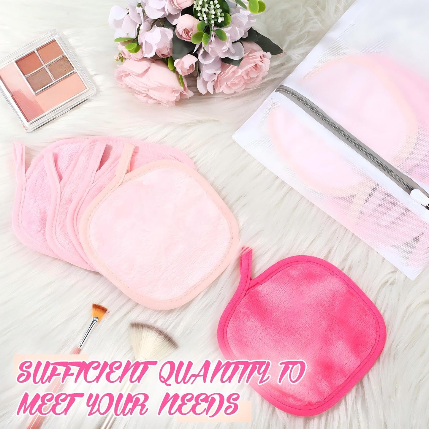 VitalCozy 10 Pack Makeup Remover Cloths, Makeup Remover Towels Reusable Face Cloth Eraser for Washing Face Microfiber Washcloth for Women Cleansing Just Water with Mesh Bag(Pink Colors)
