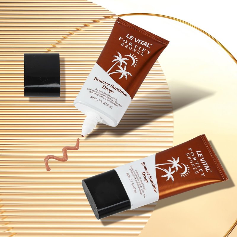 Le Vital Instant Bronzing Gel for Face & Body – Water-Resistant, Transfer-Resistant Body Bronzer with Vitamin E & Avocado Oil – Self-Tan Effect, Includes Applicator Brush – Pack of 2 (1.7oz Each)