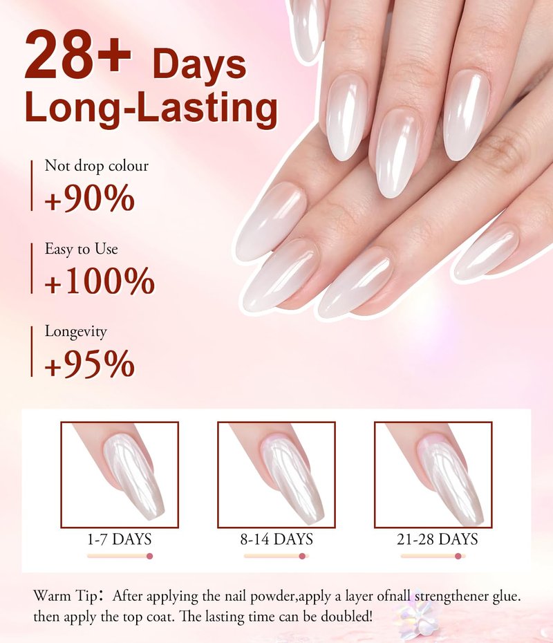 BISHENGYF Chrome Nail Powder Kit 6 PCS - Gold Chrome Nail Powder with Pearl Chrome & Effect,Metallic Mirror Holographic Nail Powder for Gel Nails DIY Home Salon Manicure White Silver Pink Blue