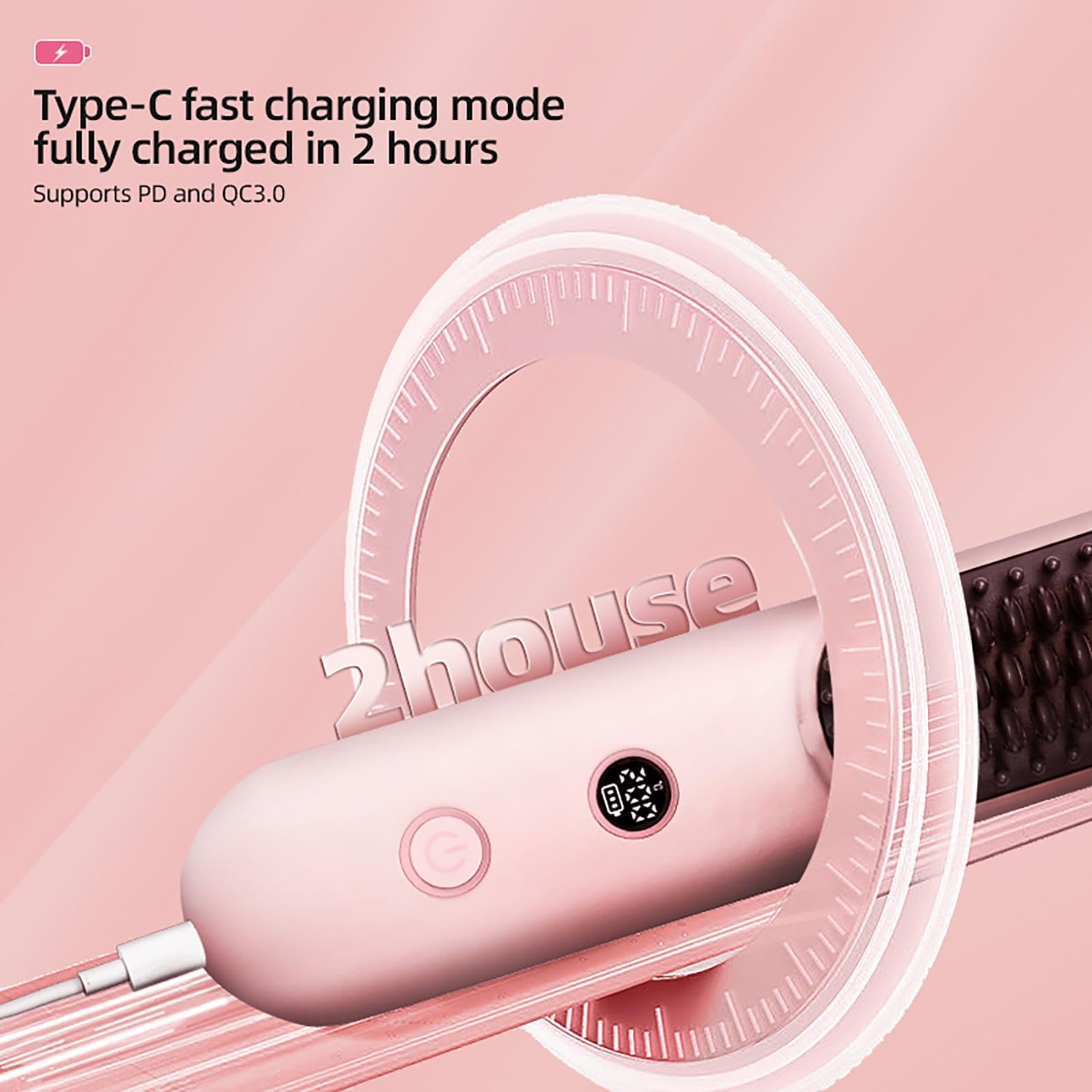 Bestauty Cordless Hair Straightener Brush, MCH Fast 20s Heating Technology, 320℉-356℉-392℉ 3 Levels Adjustable, Negative Ion Conditioning Hair Straightening Brush Volumizing Hot Comb (Baby Pink)