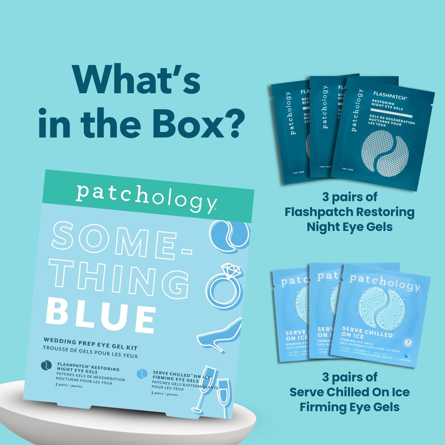 Patchology Bridal Shower Gift Box – Something Blue Cooling Under Eye Patches for Brides & Bridesmaids, Depuffing & Firming Gel Masks with Peptides & Bakuchiol – Wedding Skincare Gift Set