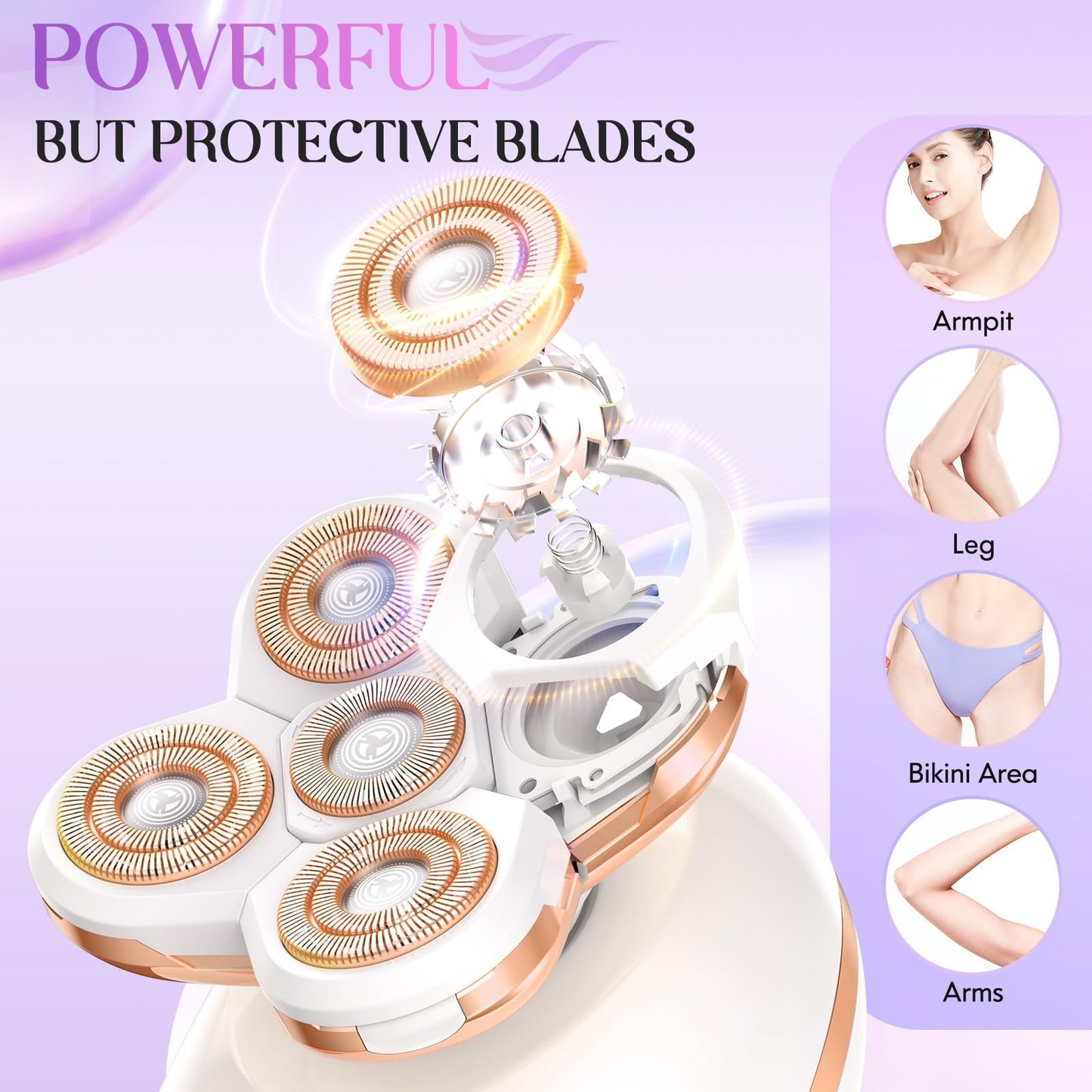 Electric Razors for Women, 5-in-1 Multi-Function Body Shavers for Women Legs, Cordless Ideal Travel Trimmer - Waterproof Wet/Dry Hair Remover Kit, Rechargeable, Gold