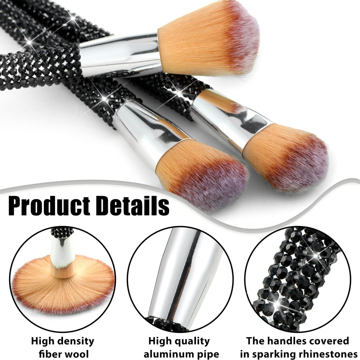 Rtteri 13 Pcs Rhinestone Black Makeup Brushes Set Bling Crystal Professional Face Cosmetics Blending Liquid Foundation Powder Concealer Eye Shadows Make up Beauty Tool Glitter with Holder