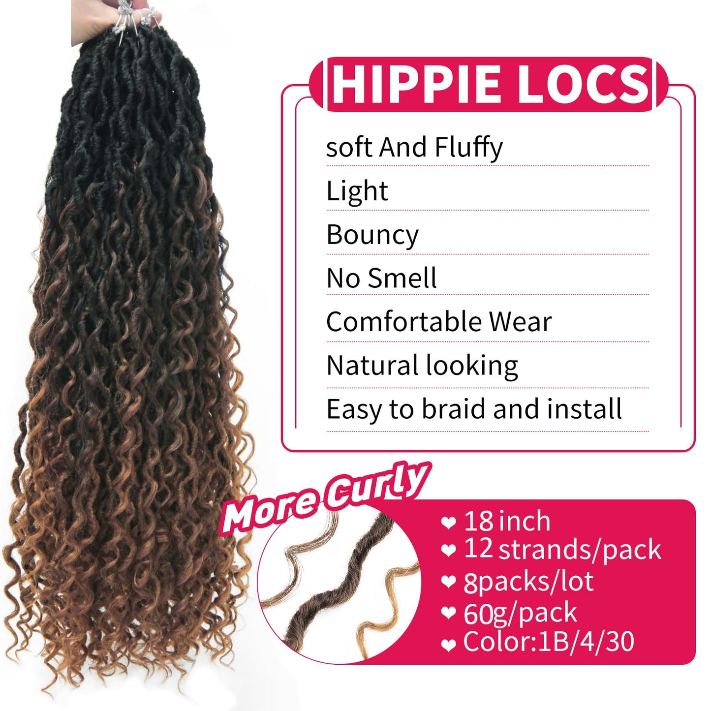 8Packs Goddess Locs Crochet Hair 18Inch Crochet Locs,Boho Faux Locs With Curly Ends River Hippie Locs Bohemian Locs Crochet Braids(1B/4/30, 18inch(Pack of 8))