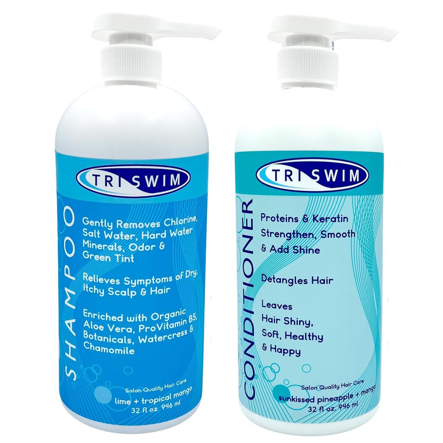 TRISWIM Hair Care Bundle - Swim Shampoo & Conditioner Set | 32 Fl Oz Each | Vegan, Paraben-Free, Aloe Vera