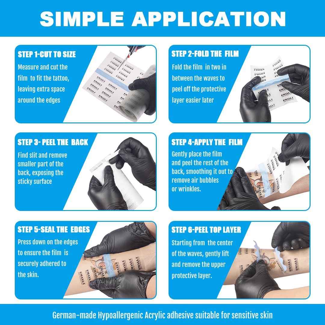 Emalla GRECE Tattoo Aftercare Bandage, Waterproof Second Skin Tattoo Cover Up Tape Patch 4" x 11 Yards Roll Flexible Aftercare Bandage for Healing Skin 0.01mm Protection Film