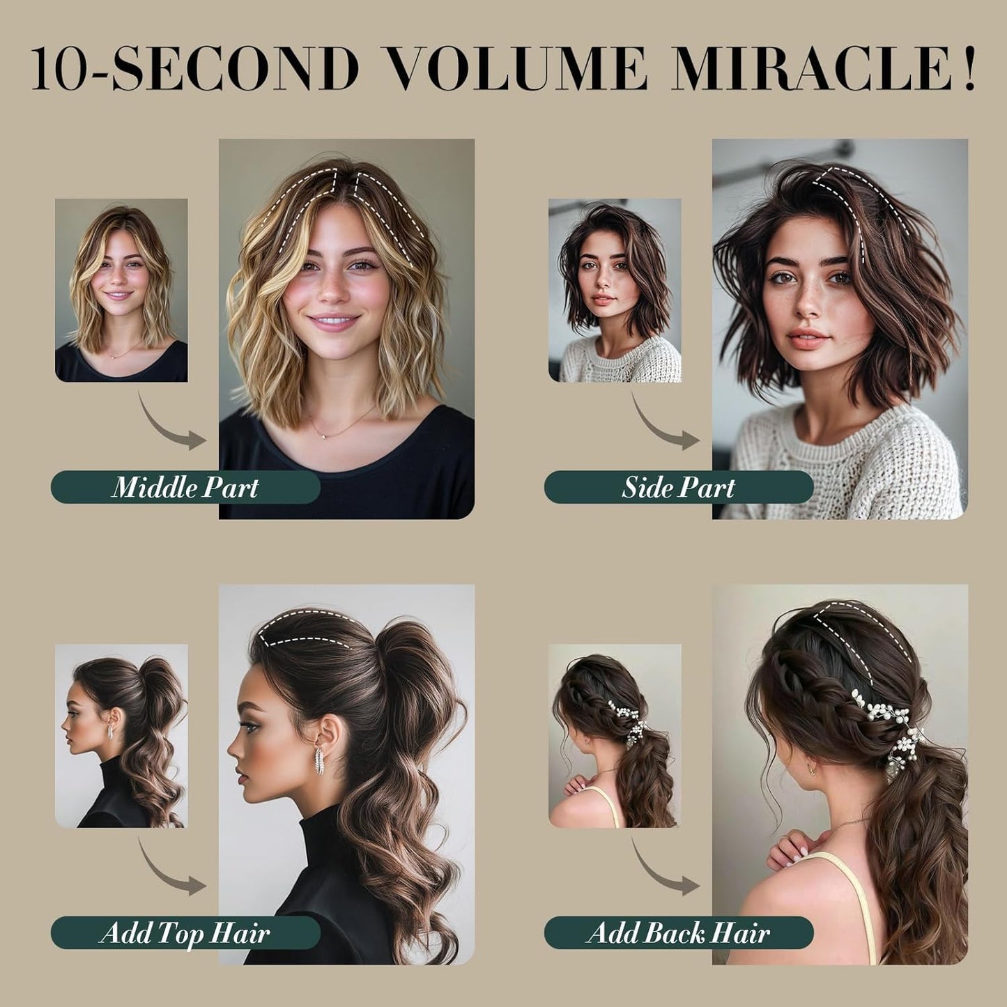 Short Clip-In Hair Extensions - Real Human Hair for Volume & Highlights | 10-Inch Dark Brown, 6 Pieces 31g