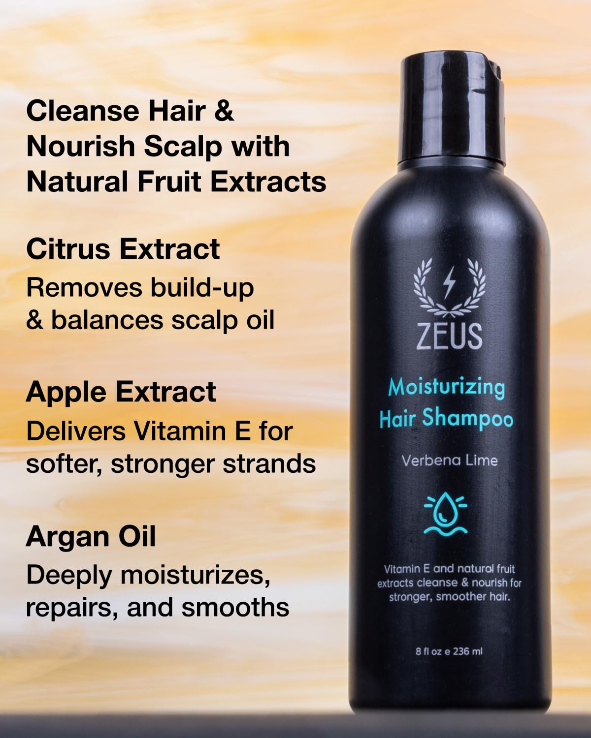 ZEUS Advanced Moisturizing Shampoo for Men with Vitamin E & Natural Fruit Extracts for Smooth, Healthy, Restoring Hair, Cleanse & Balance Scalp (Made in USA) 8 oz.