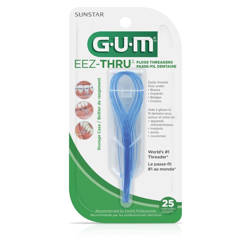 GUM EEZ-Thru Floss Threaders for Braces, Bridges & Implants, Easy Dental Floss Threading, 25 Count (Pack of 6)
