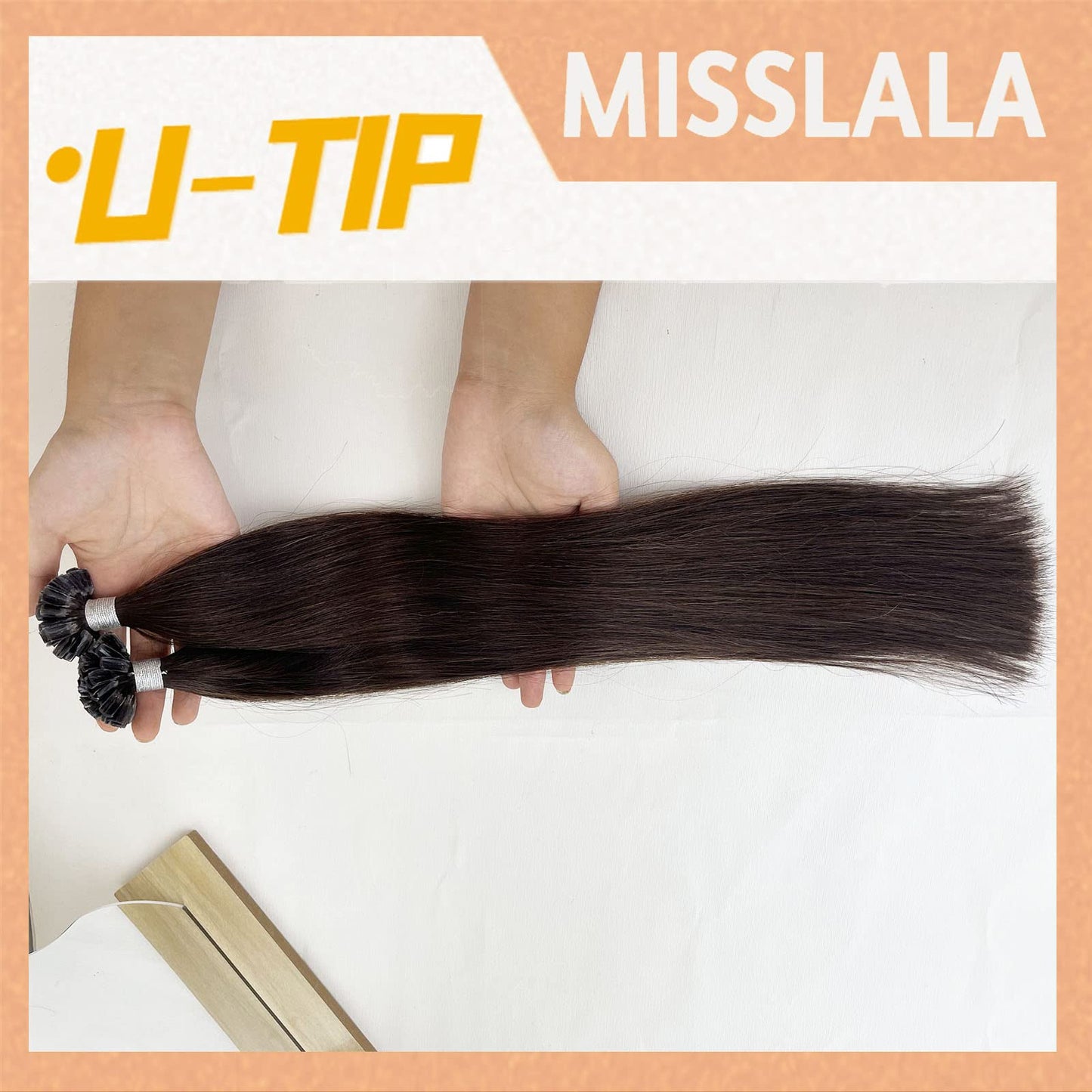 16 Inch Misslala U Tip Hair Extensions Human Hair Brown Pre Bonded Hair Extensions Color #2 Darkest Brown U Tip Brown Hair Extensions Real Human Hair Medinum Length 50g 50s