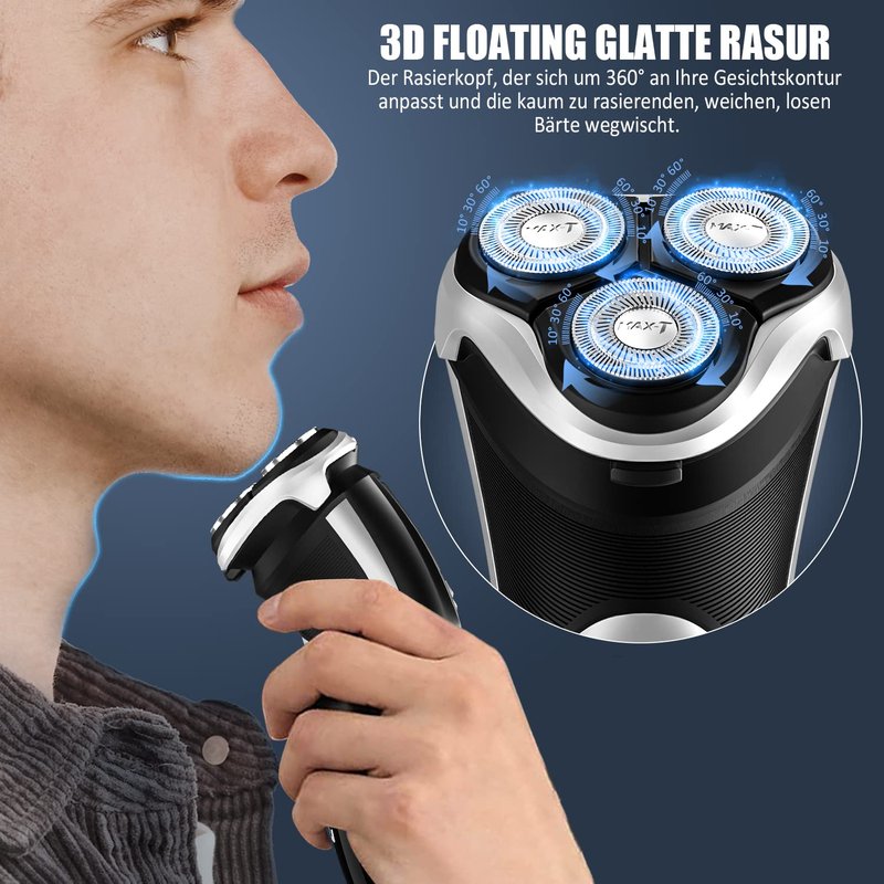 Electric Shaver for Men - MAX-T Quick Rechargeable Wet/Dry Rotary Razor with Pop-Up Trimmer & LED Display | IPX7 Waterproof
