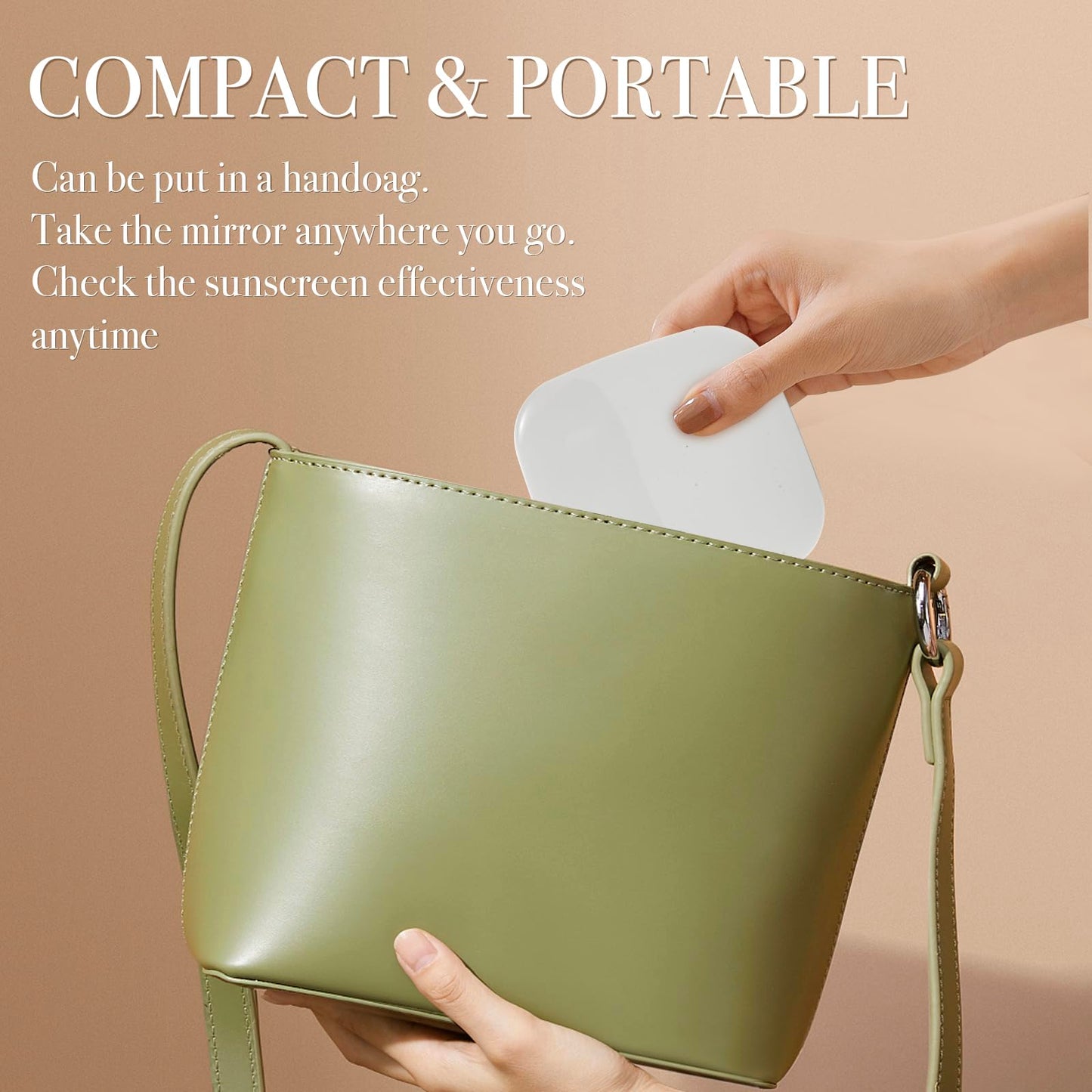 HiPai UV Camera Mirror for Sunscreen Test & SPF Detection, 1x/2x Magnifying Travel Mirror with Dimmable LED Lights, Handheld 2-Sided Portable Makeup Mirror for Handbag/Pocket,White