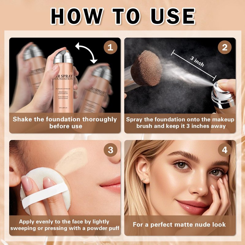 IONSGAKO Magic Minerals Airbrush Foundation Makeup Spray Silk Flawless Foundation Mist Makeup Full Coverage Foundation Breathable Long Lasting Natural Matte Finish for Mature Skin(Natural)