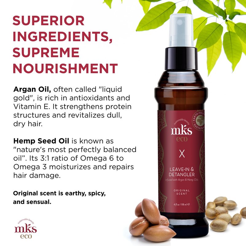 MKS eco X, Original Scent - 4 fl oz - Leave-In Treatment & Detangler - Moroccan Argan Oil, Hemp Seed Oil - Vegan & Cruelty Free