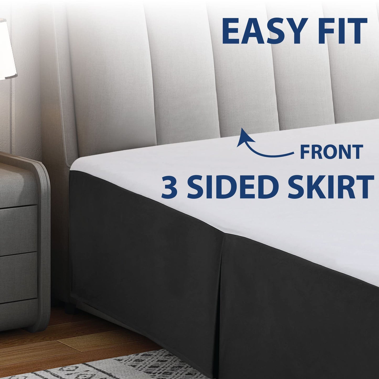 Cathay Home Double Brushed Microfiber Pleated Easy Fit Bed Skirt, Ultra Soft, Fade and Wrinkle Resistant - Black, Queen