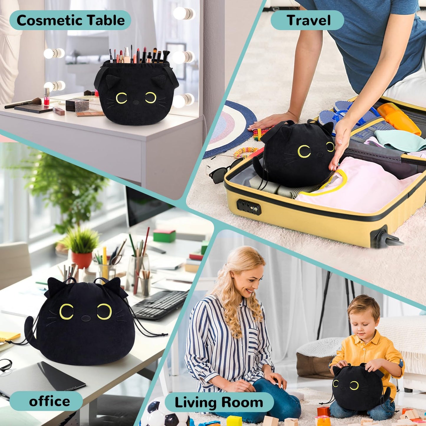 Funny Cat Drawstring Makeup Bag, Large Travel Toiletry Cosmetic Organizer